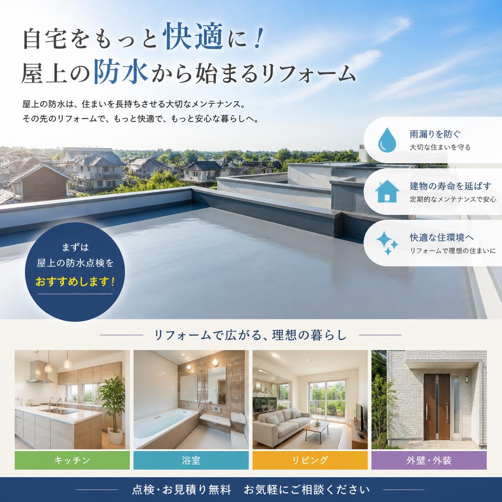自宅をもっと快適に！屋上の防水から始まるリフォーム