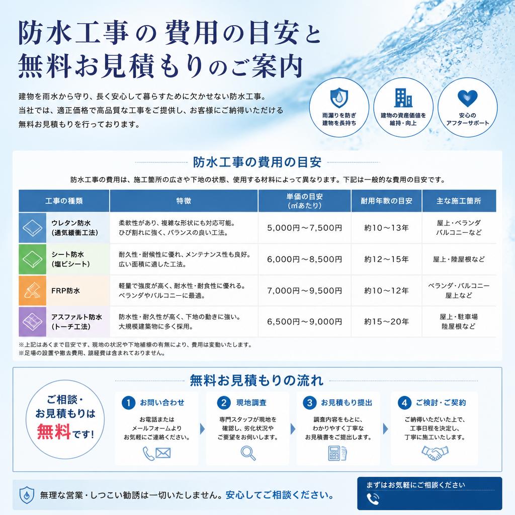 防水工事にかかる費用とお見積もりの流れ