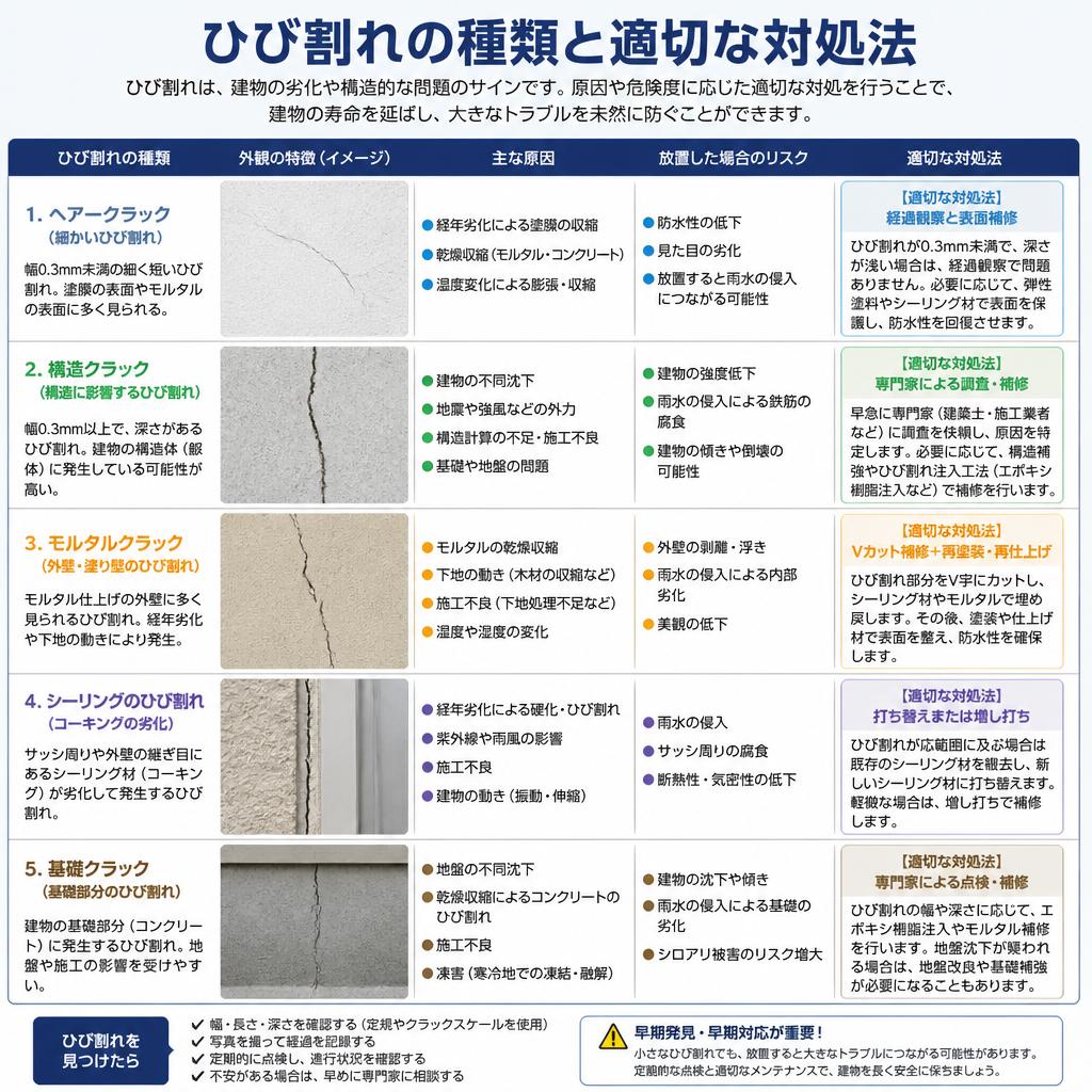 ひび割れの種類と対処法