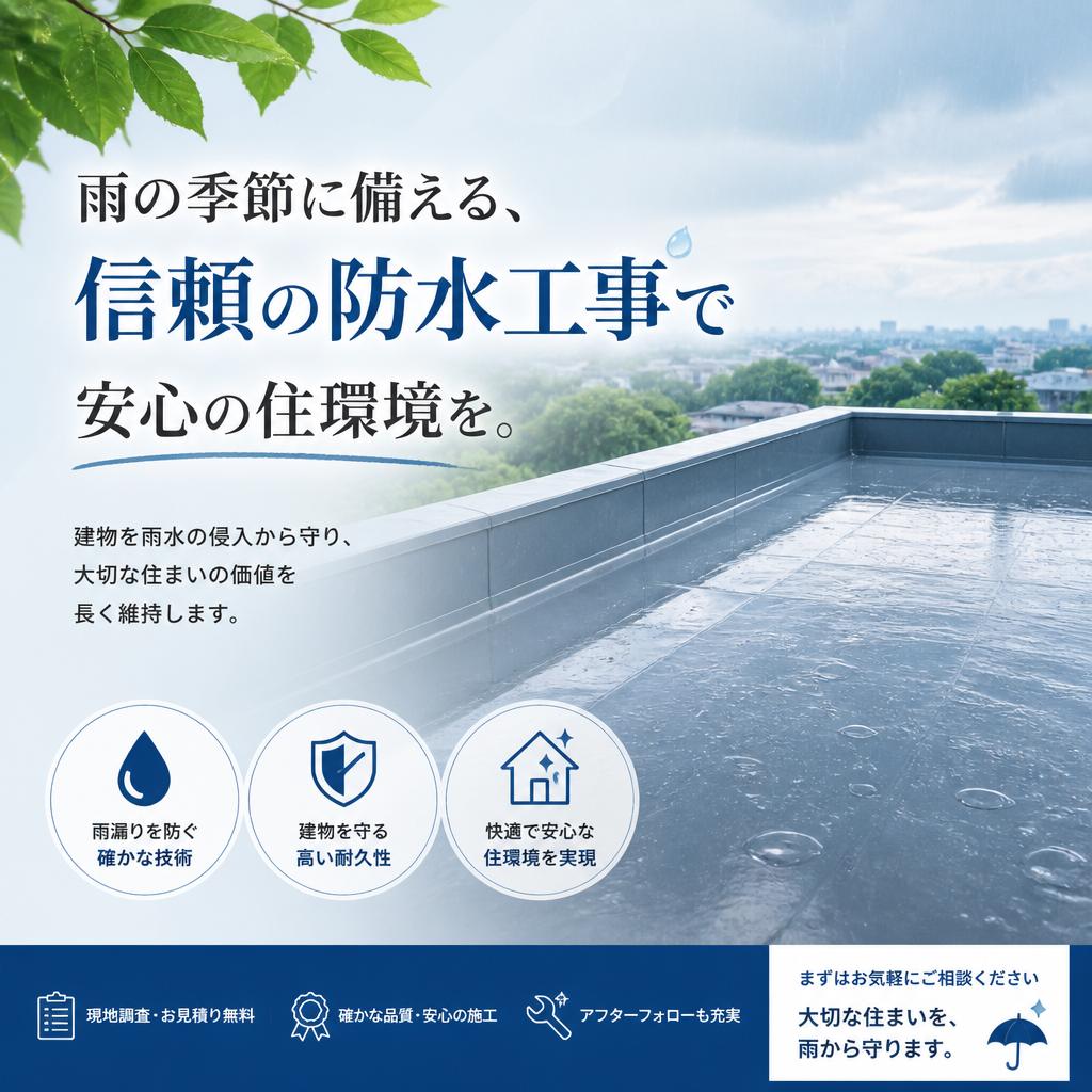 雨の季節に備える、信頼の防水工事で安心の住環境を。