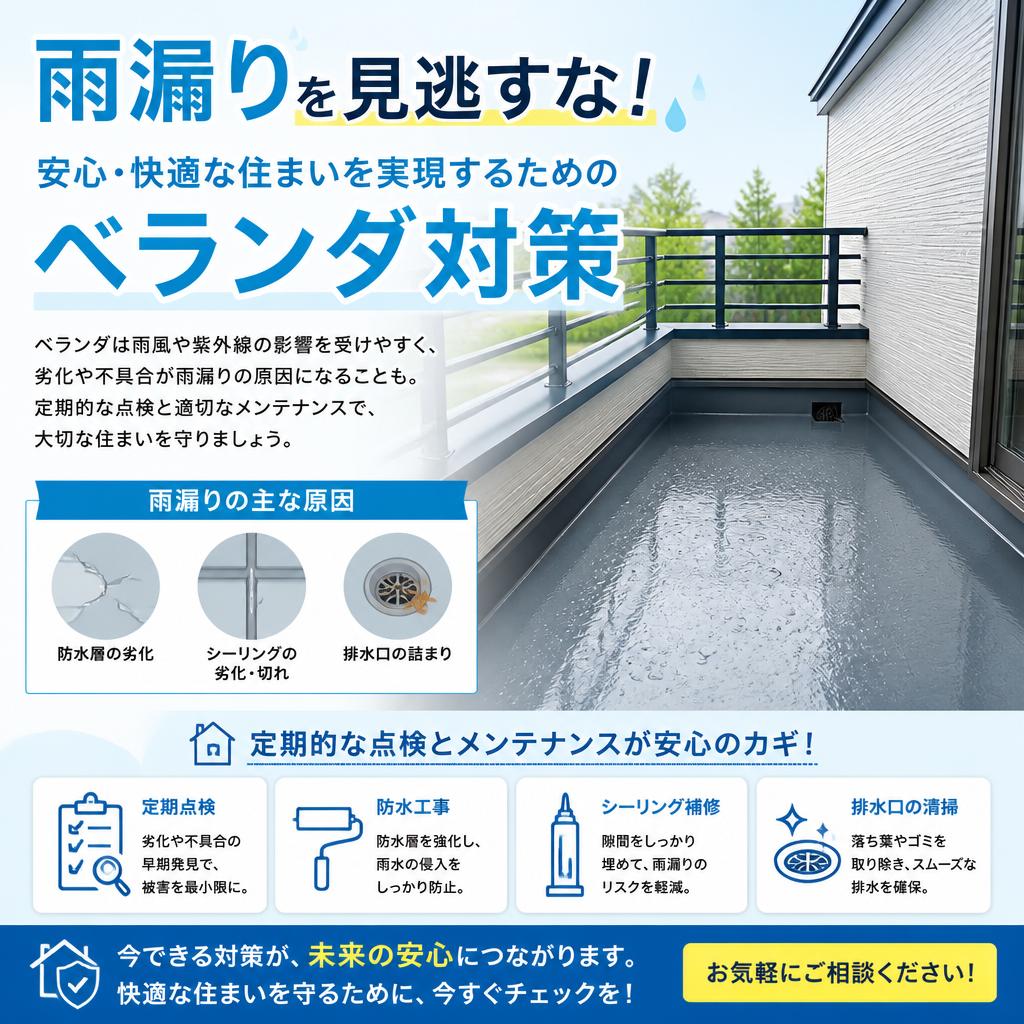 雨漏りを見逃すな！安心・快適な住まいを実現するためのベランダ対策