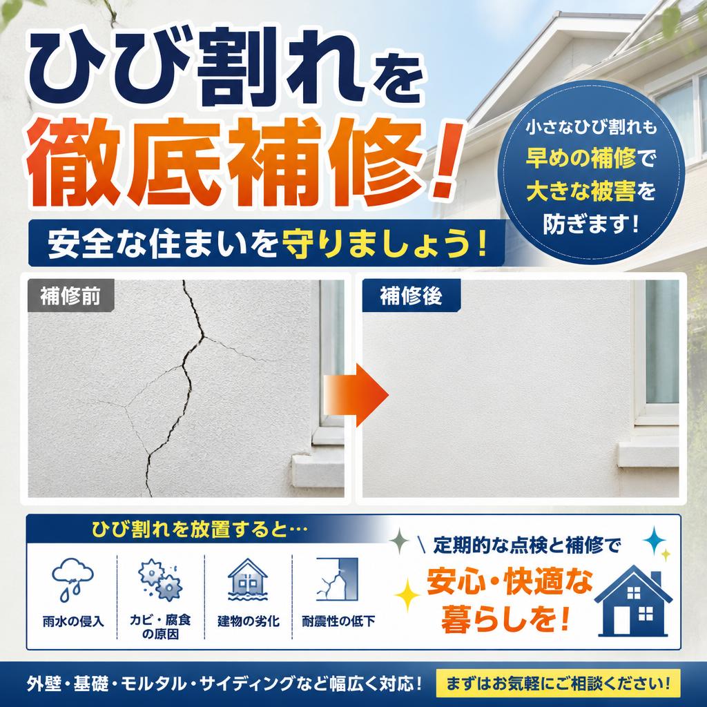 ひび割れを徹底補修！安全な住まいを守りましょう！