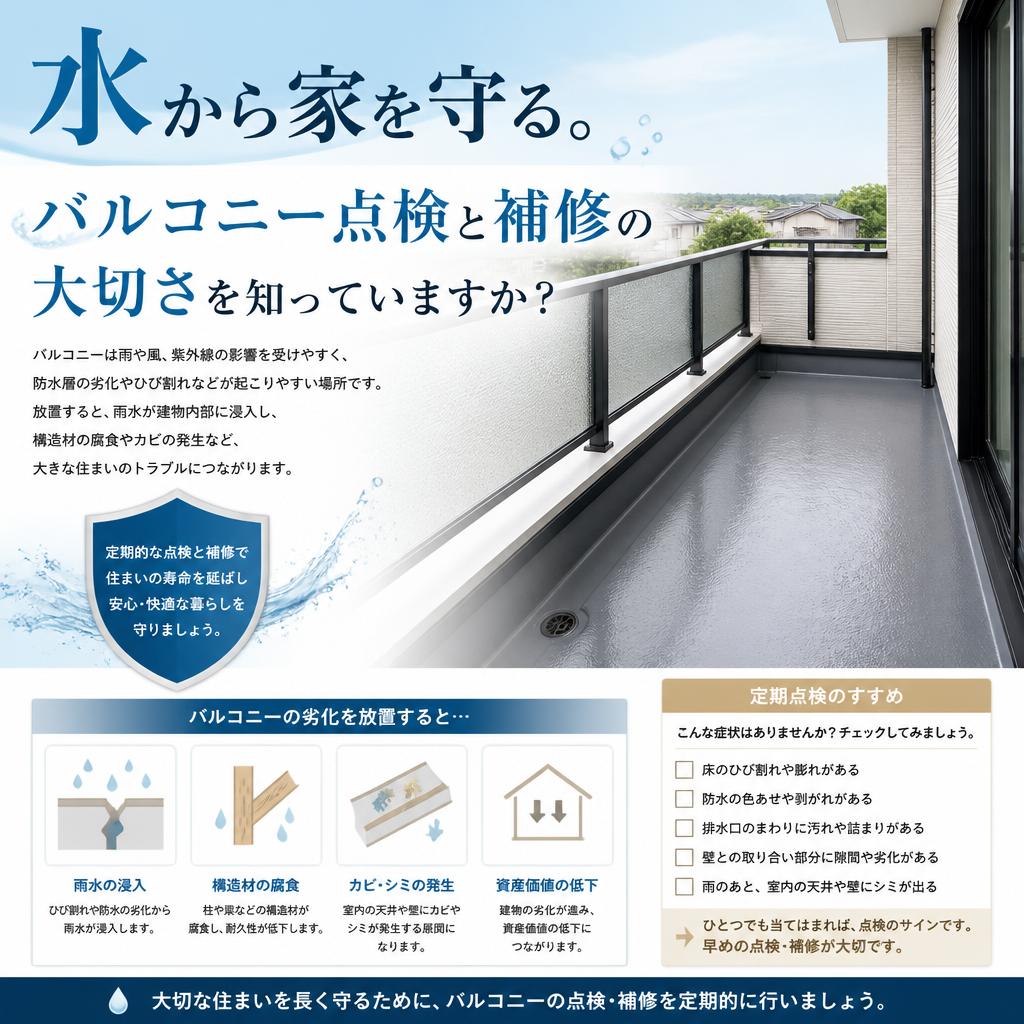 水から家を守る。バルコニー点検と補修の大切さを知っていますか？