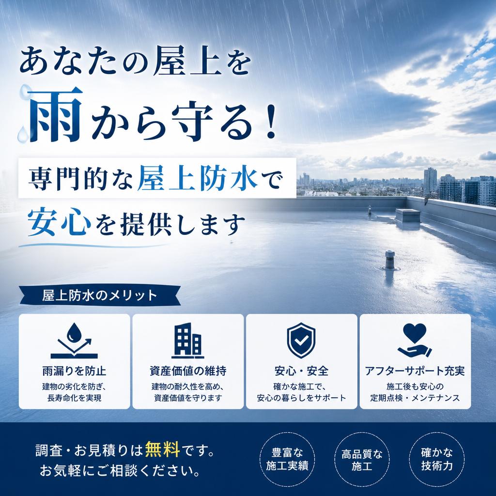 「あなたの屋上を雨から守る！専門的な屋上防水で安心を提供します」