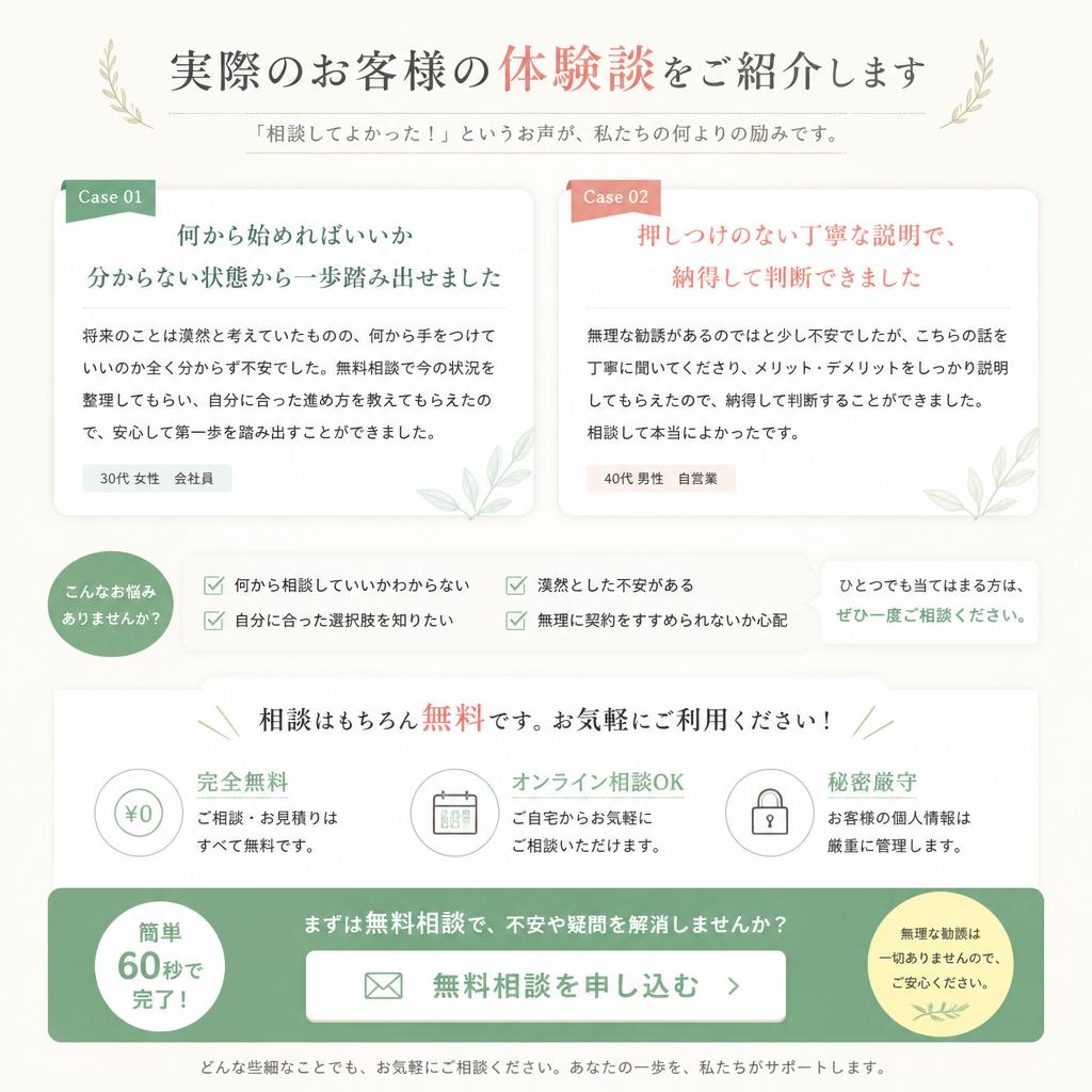 お客様の声と無料相談のご案内