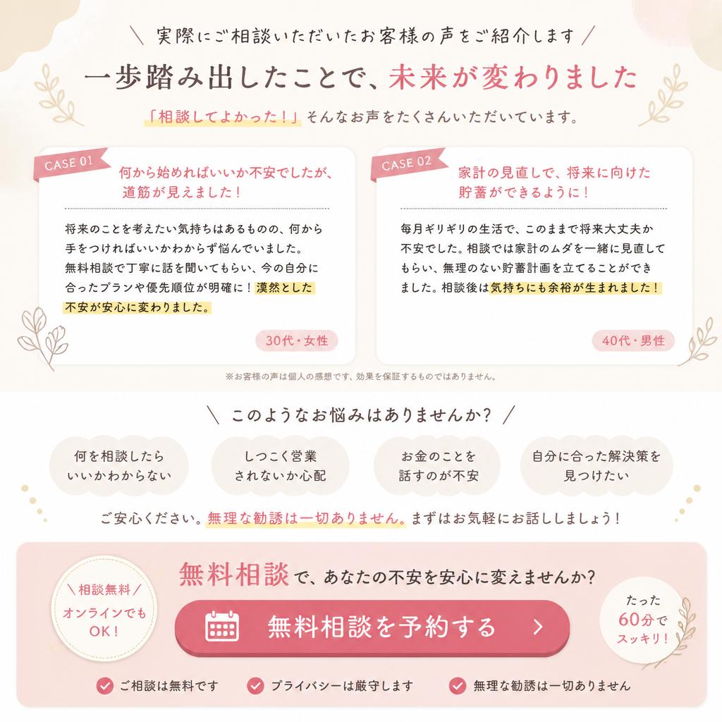 お客様の声と無料相談のご案内
