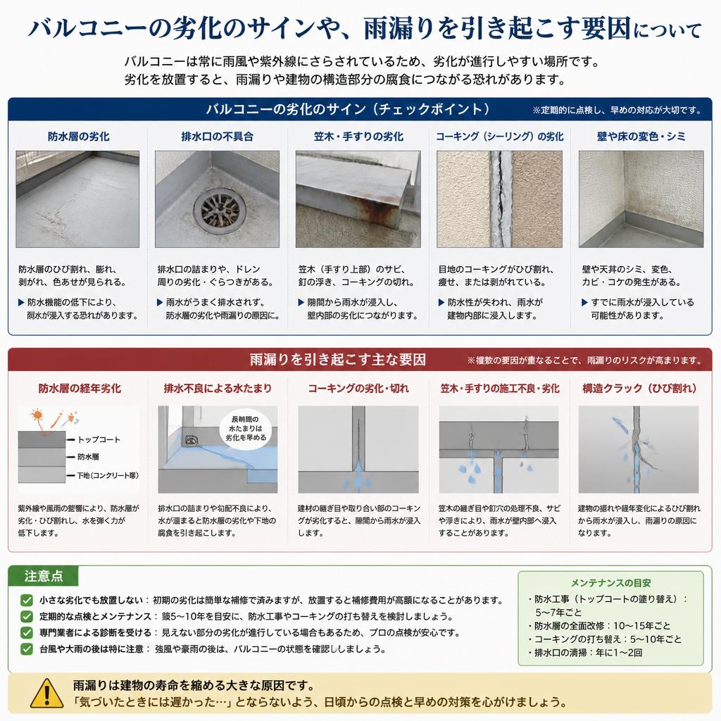 2. バルコニーの劣化と雨漏りの原因