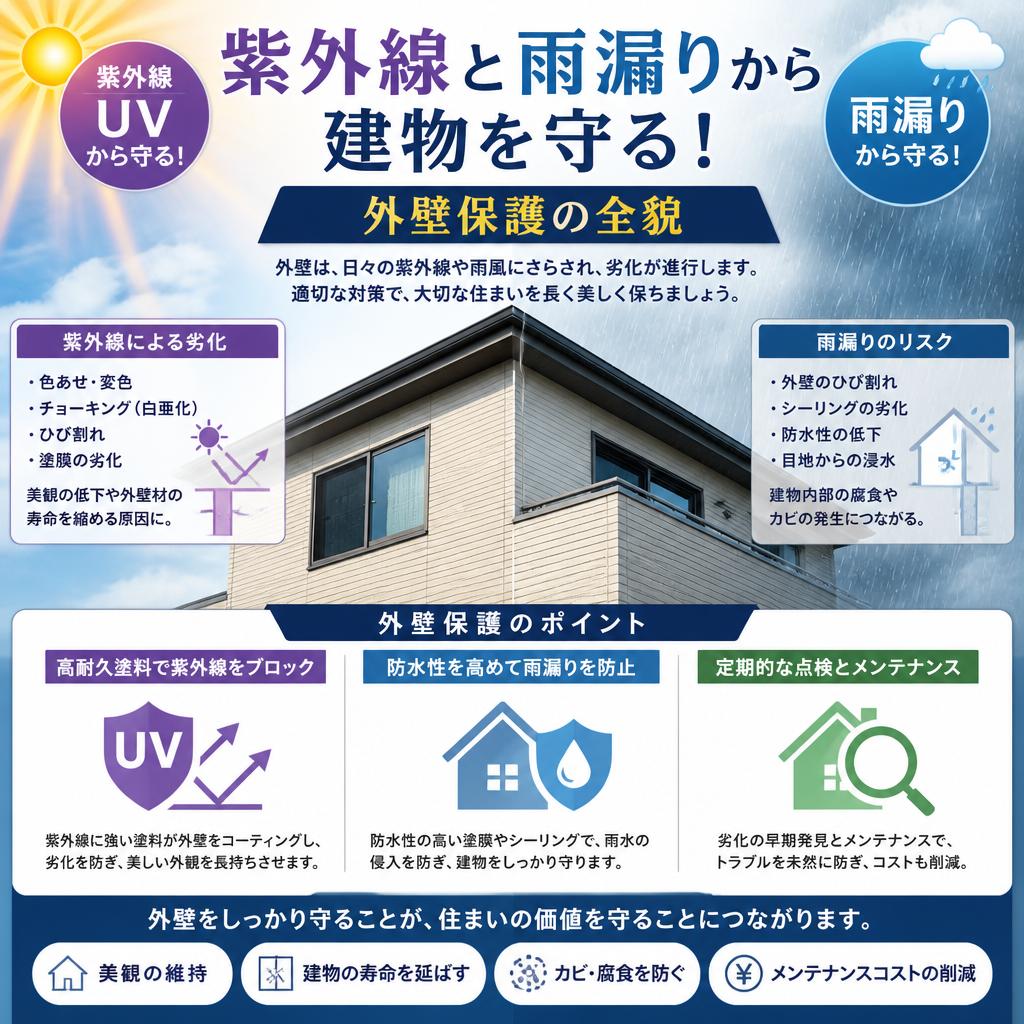 紫外線と雨漏りから建物を守る！外壁保護の全貌