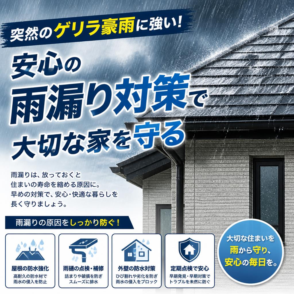 突然のゲリラ豪雨に強い！安心の雨漏り対策で大切な家を守る