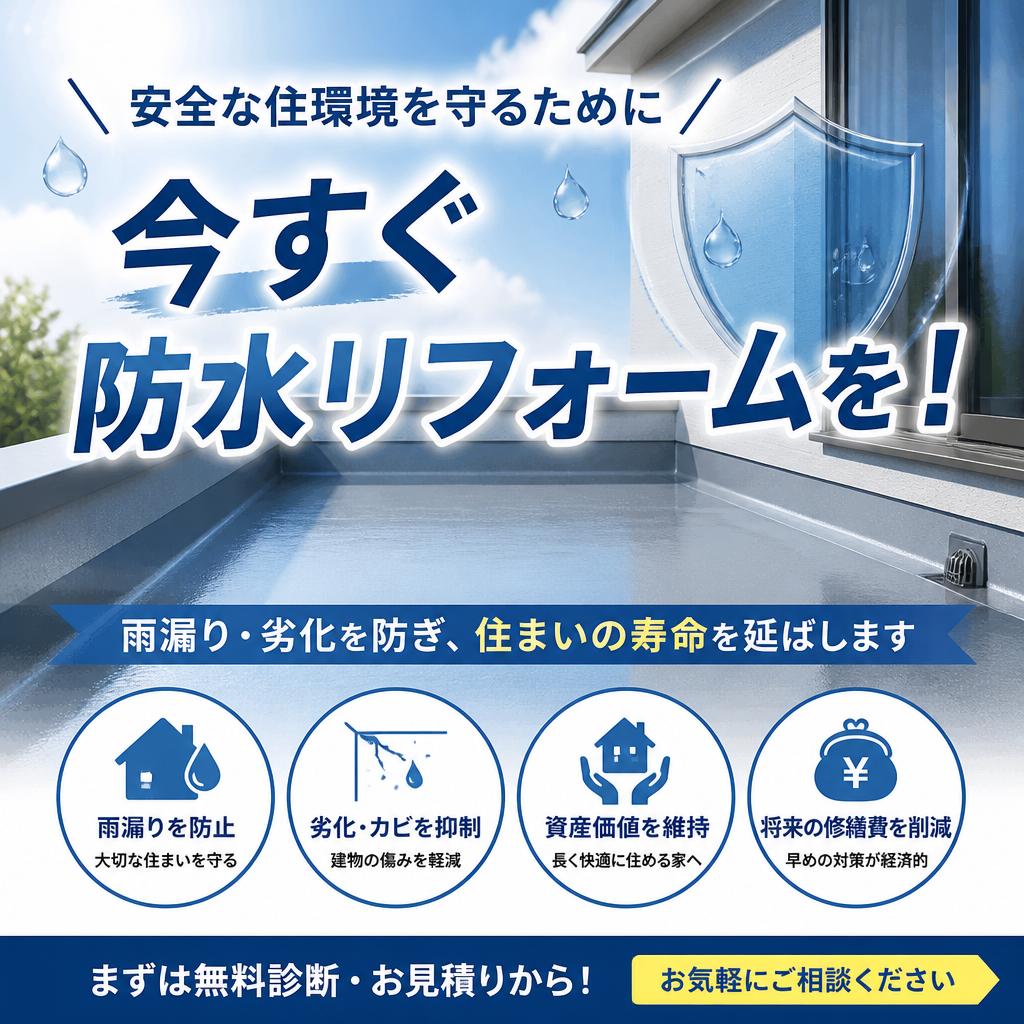 安全な住環境を守るために、今すぐ防水リフォームを！