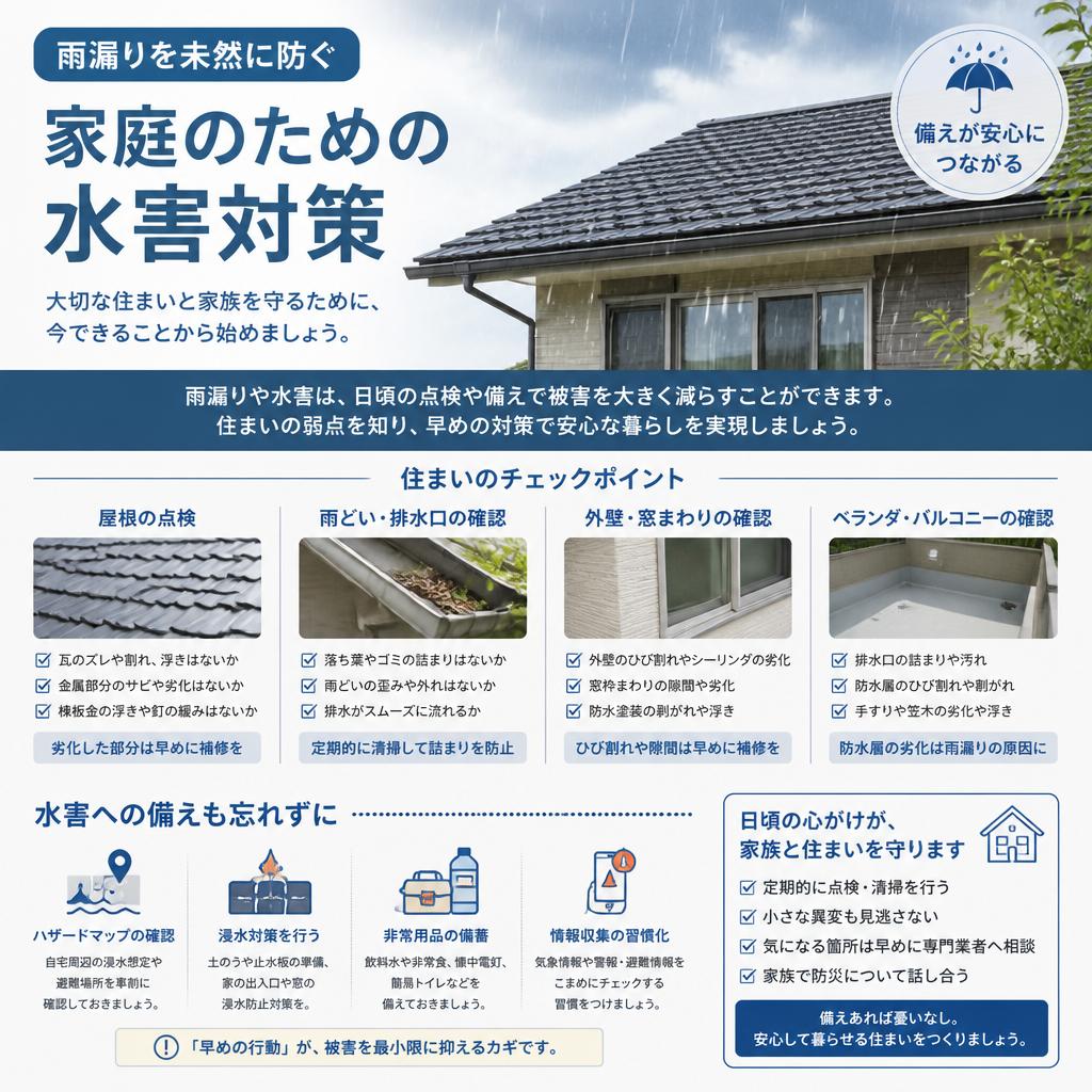 雨漏りを未然に防ぐ、家庭のための水害対策