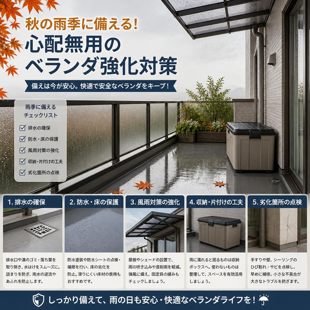 秋の雨季に備える！心配無用のベランダ強化対策