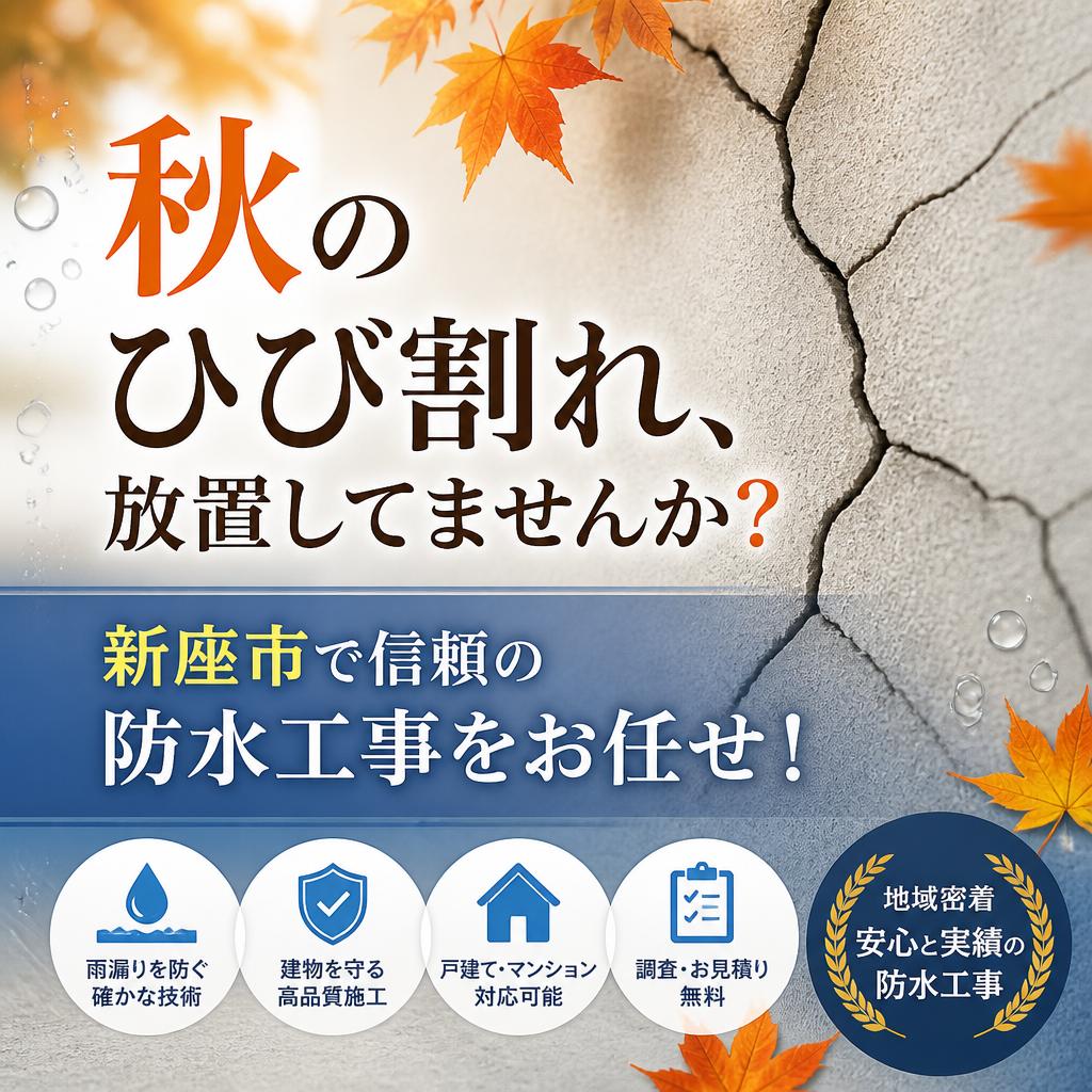 秋のひび割れ、放置してませんか？新座市で信頼の防水工事をお任せ！