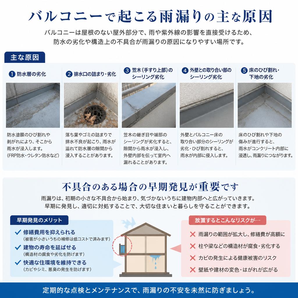 2. バルコニーからの雨水侵入の原因