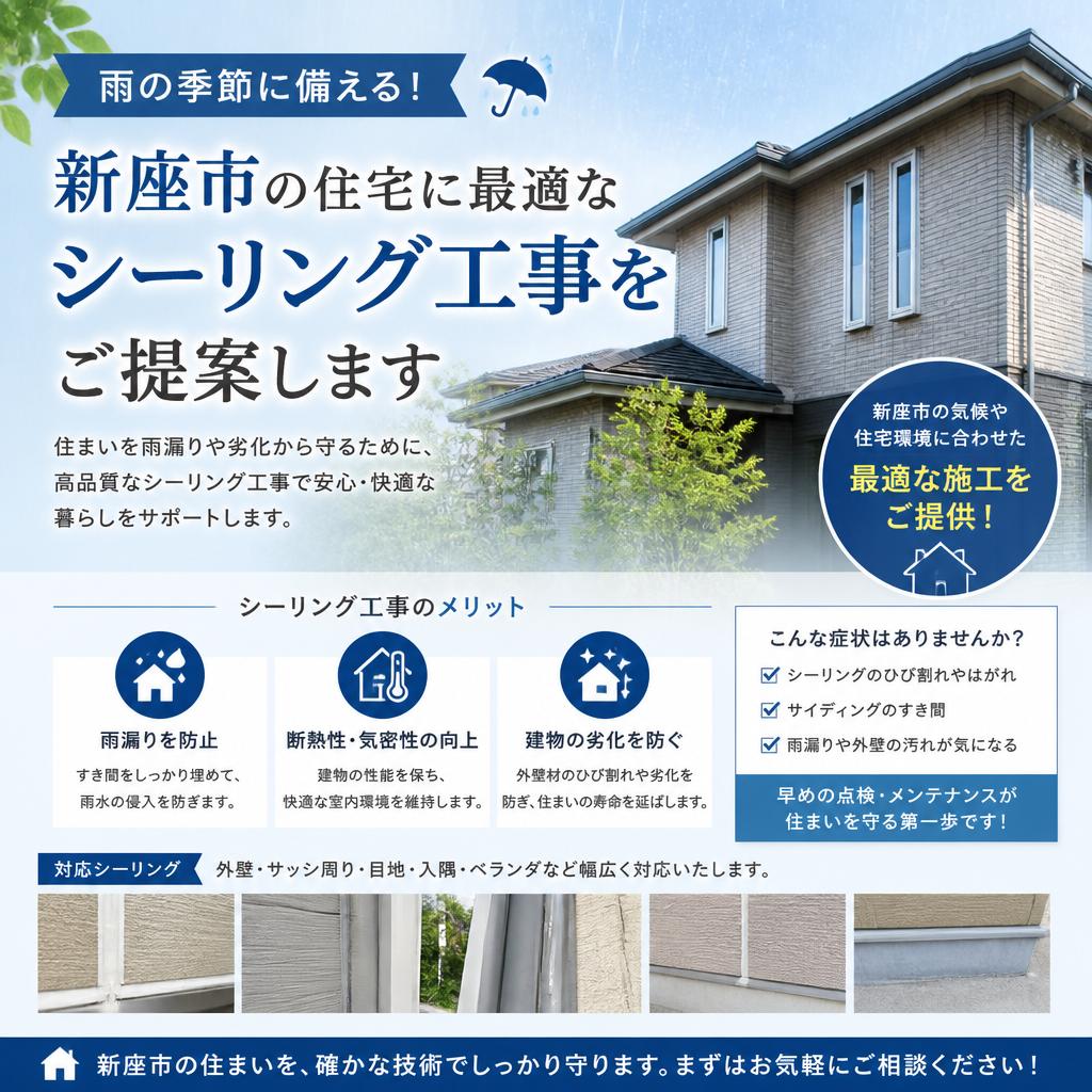 雨の季節に備える！新座市の住宅に最適なシーリング工事をご提案します